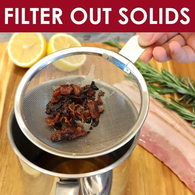 Alt view image 6 of 7 - Bacon Grease Container with Strainer, Stainless Steel Oil Storage Can Container with Fine Mesh Strainer Fat Container Pot with Filter Screen, 1.25 QT / 5 Cups Grease Keeper Cooking Oil Keeper