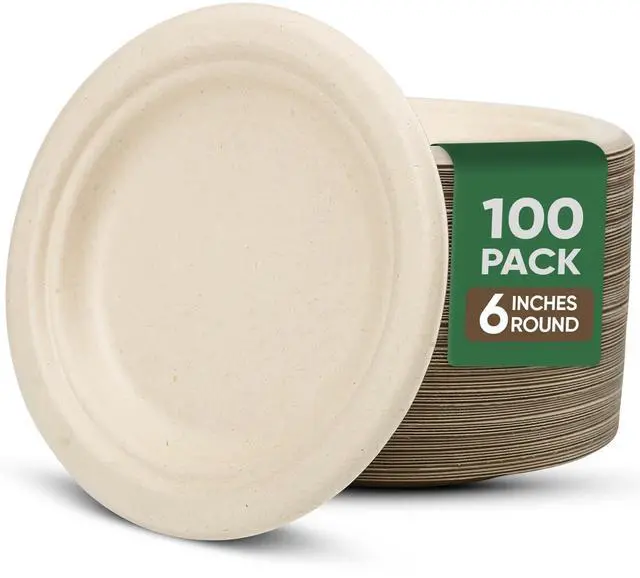 Main image of Paper Plates 6 Inches, 100 Pack Disposable Plates 100% Compostable Plates, Water & Oil Proof Dessert Plates, Microwavable Small Paper Plates, Perfect Paper Plate For Party - Brown