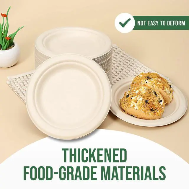Alt view image 3 of 7 - Paper Plates 6 Inches, 100 Pack Disposable Plates 100% Compostable Plates, Water & Oil Proof Dessert Plates, Microwavable Small Paper Plates, Perfect Paper Plate For Party - Brown
