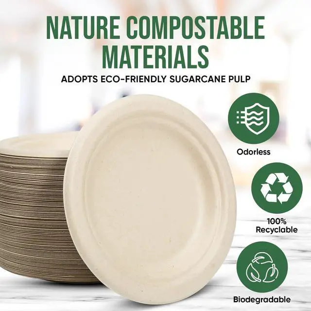 Alt view image 5 of 7 - Paper Plates 6 Inches, 100 Pack Disposable Plates 100% Compostable Plates, Water & Oil Proof Dessert Plates, Microwavable Small Paper Plates, Perfect Paper Plate For Party - Brown