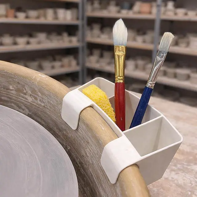 Alt view image 6 of 6 - Universal Pottery Wheel Tool Holder, Adjustable 3-Slot Organizer, 3D Printed Plastic Ceramic Accessory with Divided Tray, Easy-Clean White Tool Caddy for Potters, Studio Craft Storage