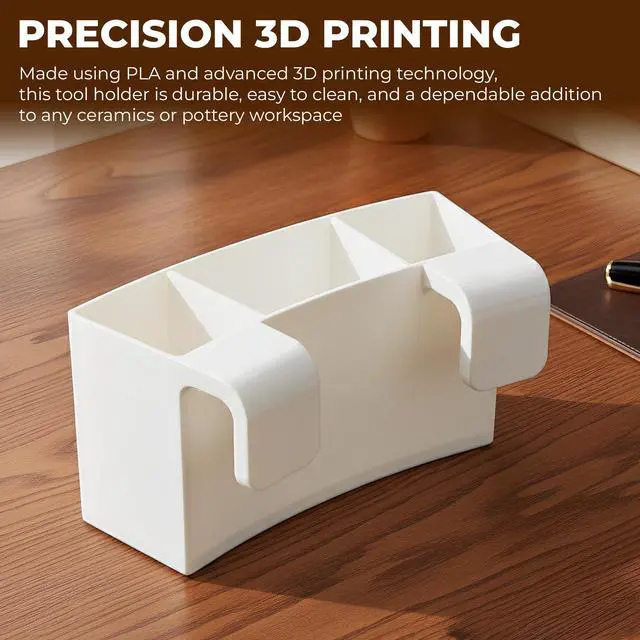 Alt view image 5 of 6 - Universal Pottery Wheel Tool Holder, Adjustable 3-Slot Organizer, 3D Printed Plastic Ceramic Accessory with Divided Tray, Easy-Clean White Tool Caddy for Potters, Studio Craft Storage