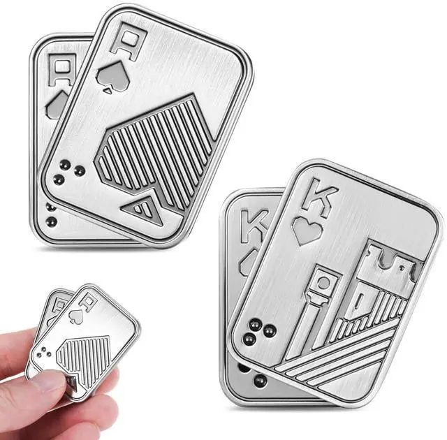 Main image of 2 Pcs Metal Poker Fidget Slider,Magnetic EDC Fidget Toys,Stress Relief Poker Push Card,Cool Metal Fidget Toy Manually Rotate Toys,Office Tabletop Decompression Toys for Adults Teens Men