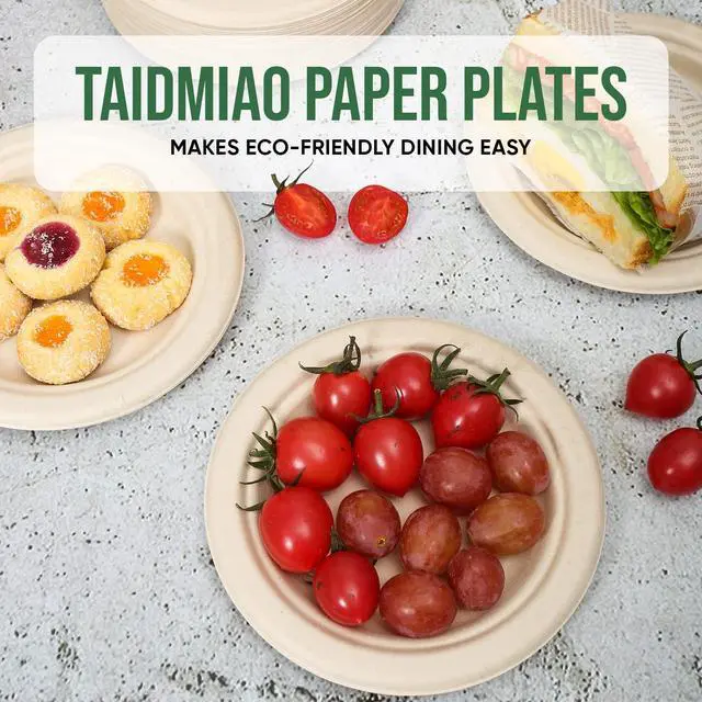 Alt view image 6 of 7 - Paper Plates 6 Inches, 100 Pack Disposable Plates 100% Compostable Plates, Water & Oil Proof Dessert Plates, Microwavable Small Paper Plates, Perfect Paper Plate For Party - Brown