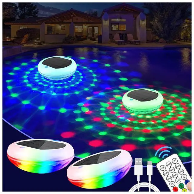 Main image of 2-in-1 Solar and Rechargeable Floating Pool Lights: 6.7" Pool Lights that Float 6 Dynamic Modes with Remote IP68 Waterproof Hang RGB Upper and Lower Bathtub Light for Garden Pond 1 Pack