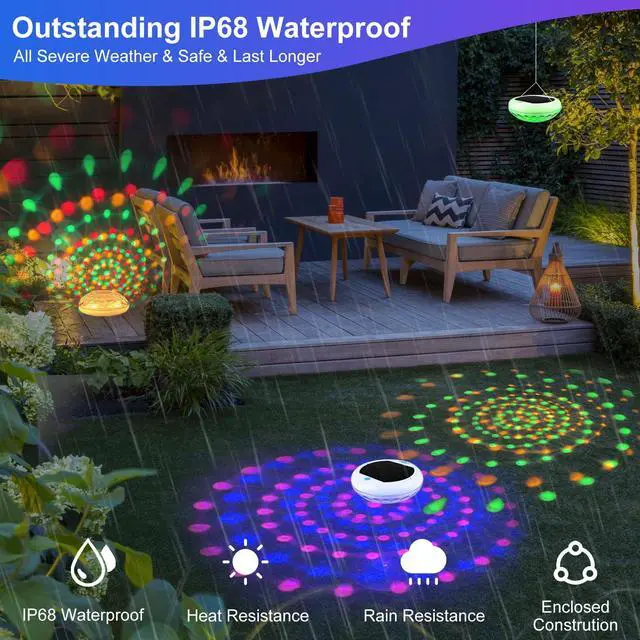 Alt view image 5 of 6 - 2-in-1 Solar and Rechargeable Floating Pool Lights: 6.7" Pool Lights that Float 6 Dynamic Modes with Remote IP68 Waterproof Hang RGB Upper and Lower Bathtub Light for Garden Pond 1 Pack
