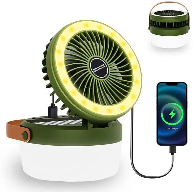 Main image of Solar Camping Fan Rechargeable Camping Light, Folding Portable Solar Outdoor Lights with USB Output for Camping Tent, Mountain, Emergency (Green)