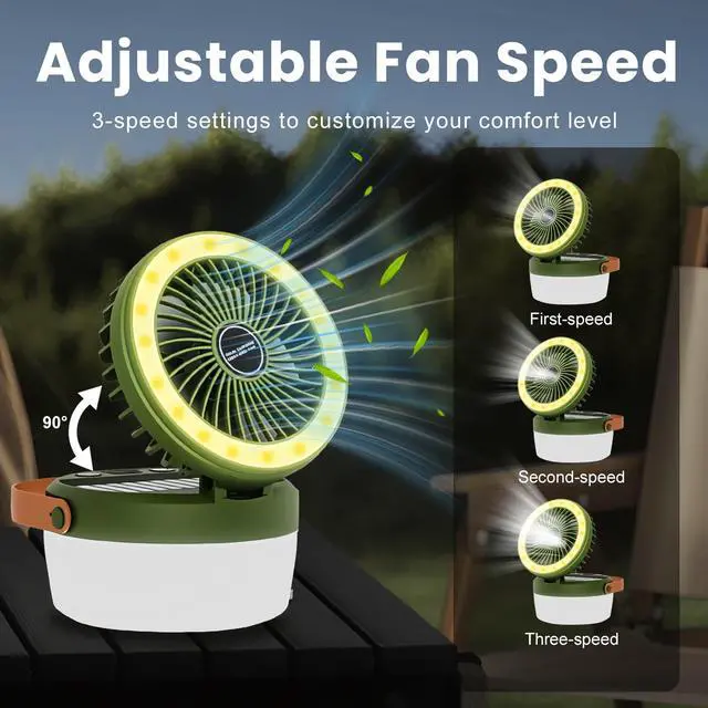 Alt view image 3 of 5 - Solar Camping Fan Rechargeable Camping Light, Folding Portable Solar Outdoor Lights with USB Output for Camping Tent, Mountain, Emergency (Green)