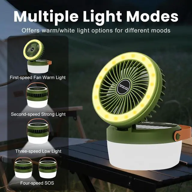 Alt view image 2 of 5 - Solar Camping Fan Rechargeable Camping Light, Folding Portable Solar Outdoor Lights with USB Output for Camping Tent, Mountain, Emergency (Green)