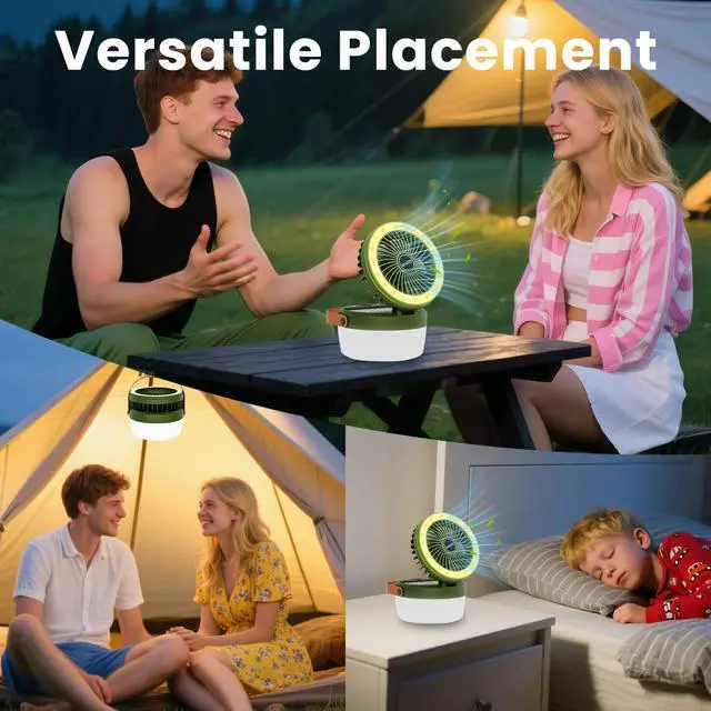 Alt view image 5 of 5 - Solar Camping Fan Rechargeable Camping Light, Folding Portable Solar Outdoor Lights with USB Output for Camping Tent, Mountain, Emergency (Green)