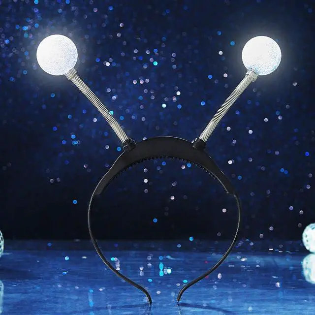 Main image of Light Up Alien Headband LED Antenna Headband Christmas New Years Costume Hair Accessories for Women (A-Silver)