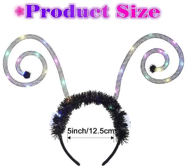 Alt view image 4 of 5 - Light Up Butterfly Antenna Headband Led Spiral Hairband Glowing Halloween Costume Hair Accessories for Women