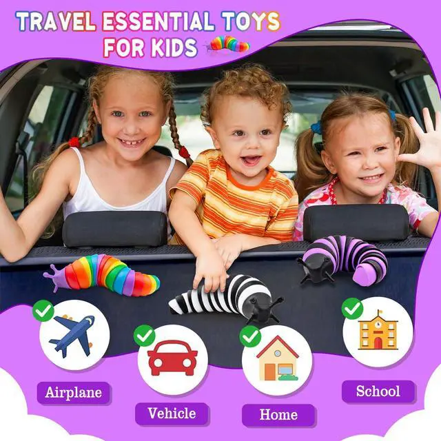 Alt view image 3 of 6 - Fidget Slug Toy 3Pcs Autism Sensory Toys for Autistic Children Airplane Car Travel Essential Toys Gifts for Kids Toddlers Girls Boys Slug Fidget Toys for Kid Adult Easter Basket Stuffers