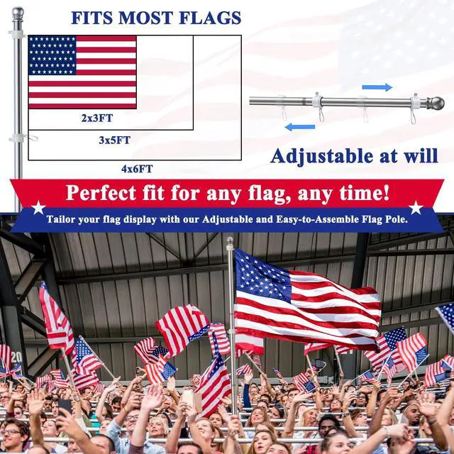 Alt view image 3 of 5 - Flag Pole, Tangle Free Spinning Stainless Steel Rustproof Flagpole for 3x5 Sports Fan Outdoor Flags for Outside House (Silver, 5FT, Without Bracket)