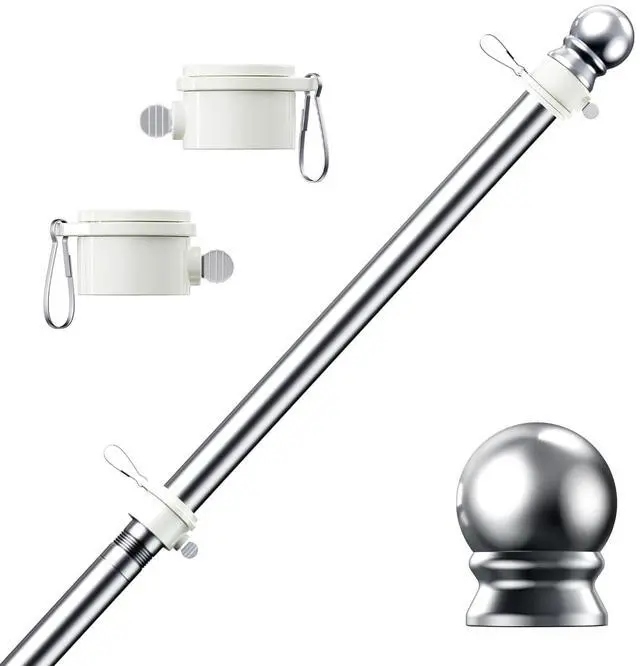 Main image of Flag Pole, Tangle Free Spinning Stainless Steel Rustproof Flagpole for 3x5 Sports Fan Outdoor Flags for Outside House (Silver, 5FT, Without Bracket)