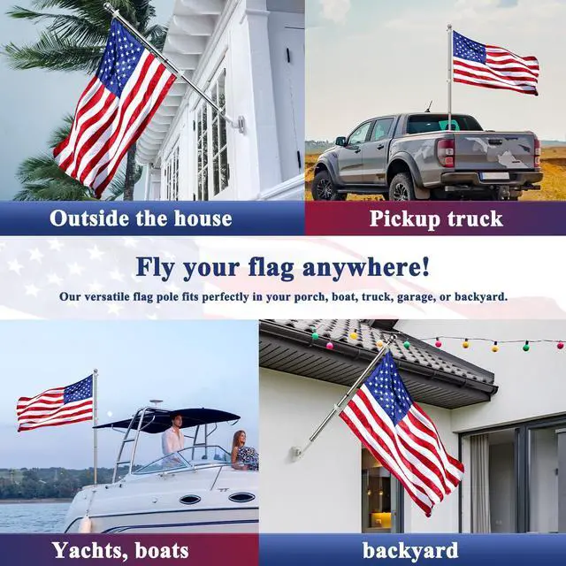 Alt view image 4 of 5 - Flag Pole, Tangle Free Spinning Stainless Steel Rustproof Flagpole for 3x5 Sports Fan Outdoor Flags for Outside House (Silver, 5FT, Without Bracket)