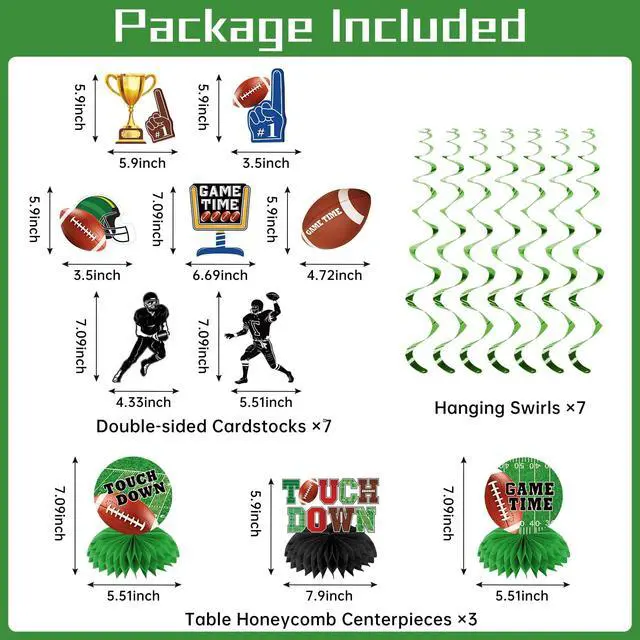 Alt view image 2 of 5 - Football Party Decorations Kit, Game Time Football Theme Paper Banner Garland Banner Triangle Flags Banner Hanging Swirl Touch Down Honeycomb Centerpiece for Birthday & Tailgate Party Supplies