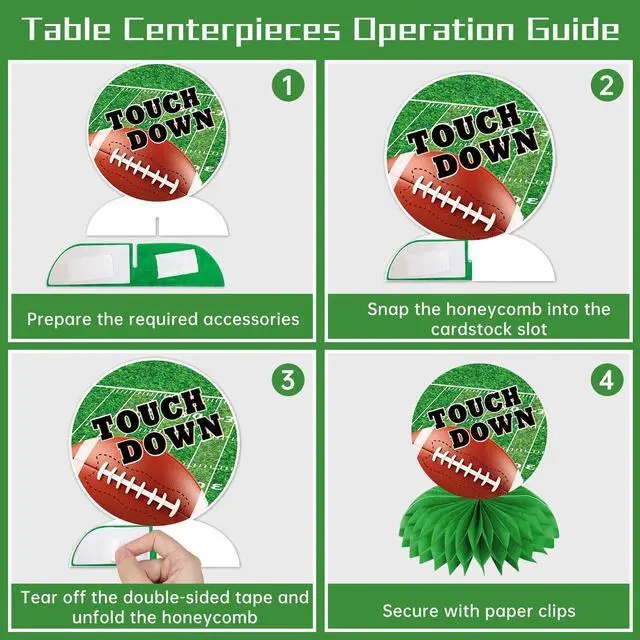 Alt view image 3 of 5 - Football Party Decorations Kit, Game Time Football Theme Paper Banner Garland Banner Triangle Flags Banner Hanging Swirl Touch Down Honeycomb Centerpiece for Birthday & Tailgate Party Supplies