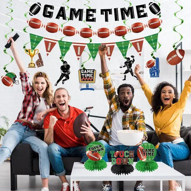 Alt view image 5 of 5 - Football Party Decorations Kit, Game Time Football Theme Paper Banner Garland Banner Triangle Flags Banner Hanging Swirl Touch Down Honeycomb Centerpiece for Birthday & Tailgate Party Supplies