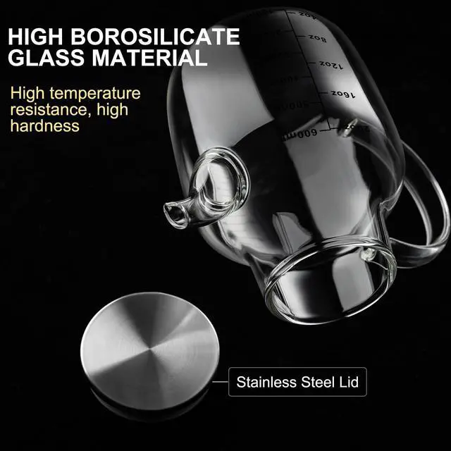 Alt view image 4 of 5 - Glass Oil Dispenser Bottle with Measurements, Oil Dispenser Bottle for Kitchen, 20.3 OZ Oil Container Kitchen for Olive/Vinegar/Cooking/Soy Sauce