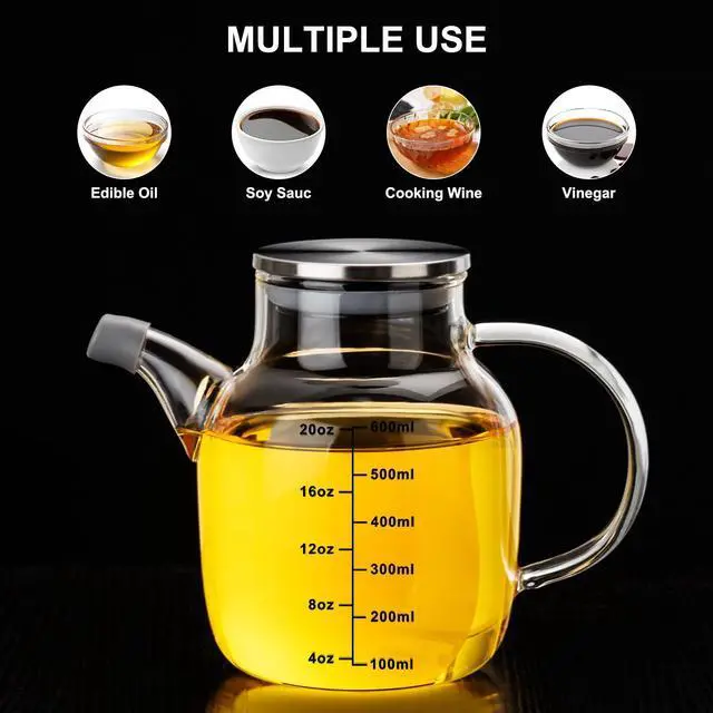 Alt view image 5 of 5 - Glass Oil Dispenser Bottle with Measurements, Oil Dispenser Bottle for Kitchen, 20.3 OZ Oil Container Kitchen for Olive/Vinegar/Cooking/Soy Sauce