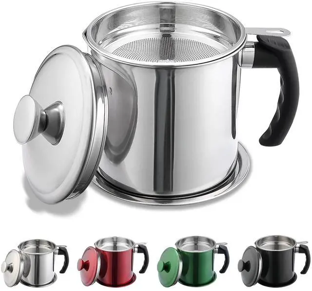 Main image of Bacon Grease Container With Strainer, 48 oz Stainless Steel Oil Container, Pot Fat Storage With Lid, Easy Grip Handle Suitable For Storing Frying Oil And Cooking Grease 1. Silver