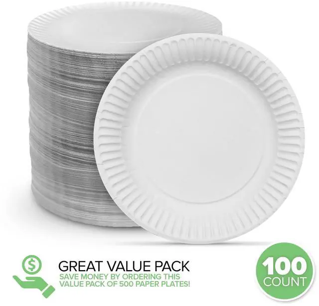 Alt view image 2 of 7 - 6-Inch Paper Plates Uncoated, Everyday Disposable Dessert Plates 6" Paper Plate Bulk, White, 100 Count