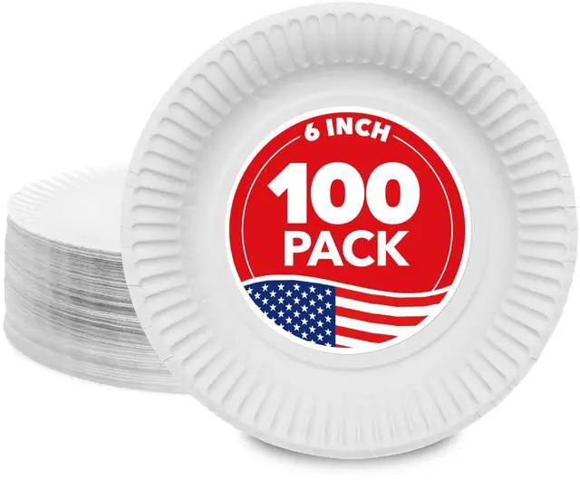 Main image of 6-Inch Paper Plates Uncoated, Everyday Disposable Dessert Plates 6" Paper Plate Bulk, White, 100 Count