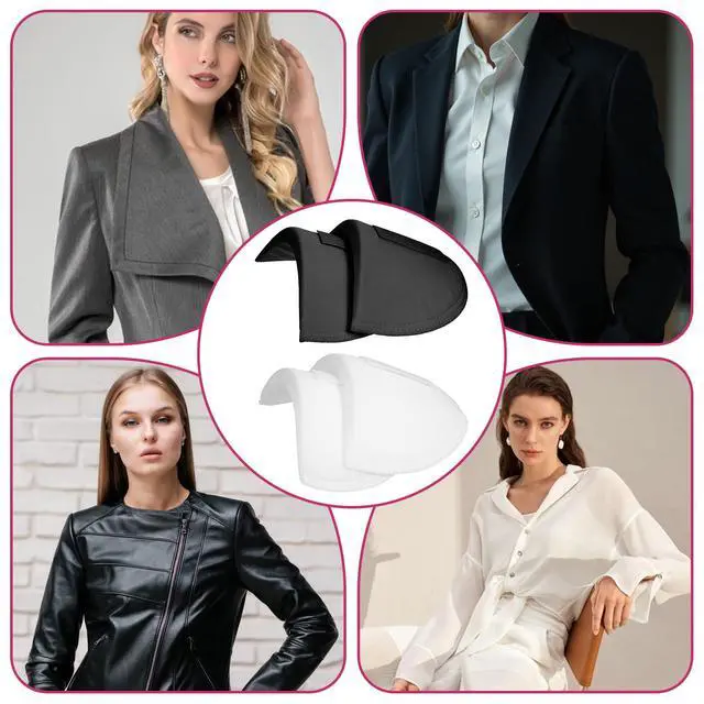 Alt view image 6 of 6 - 4 Pairs Shoulder Pads for Womens Clothing 15mm Thick Foam Shoulder Pad Breathable Sponge Pads for Sloping High Low Shoulders Suit, White & Black