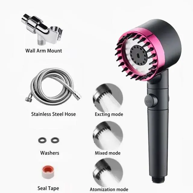 Alt view image 3 of 7 - Filter-Type Shower Head with Handheld Device, High-Pressure, Three Spray Modes, 4-in-1 Removable Shower Head, Equipped with a 150 Cm Flexible Hose, Bracket, and Five Filters (Dark Purple)