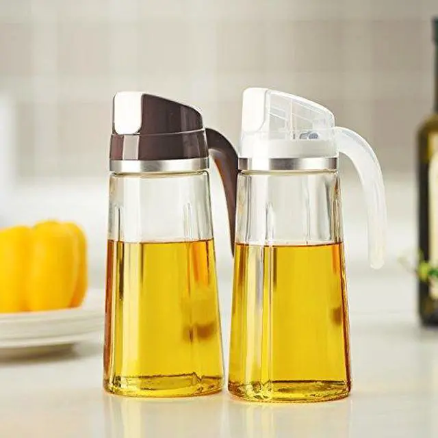 Alt view image 7 of 7 - Oil Dispenser for Kitchen,20 OZ /600ml Leakproof Glass Oil Bottle with Auto Flip Cap,Olive Oil Container for Kitchen Cooking (White)