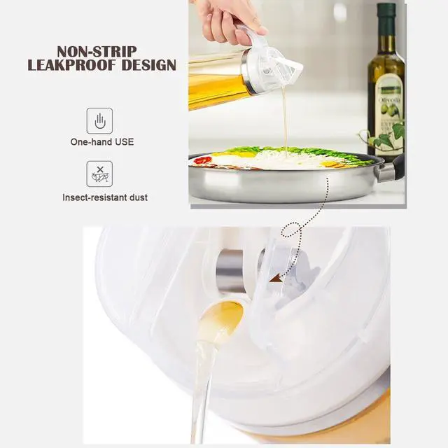Alt view image 3 of 7 - Oil Dispenser for Kitchen,20 OZ /600ml Leakproof Glass Oil Bottle with Auto Flip Cap,Olive Oil Container for Kitchen Cooking (White)