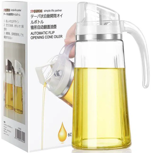 Main image of Oil Dispenser for Kitchen,20 OZ /600ml Leakproof Glass Oil Bottle with Auto Flip Cap,Olive Oil Container for Kitchen Cooking (White)