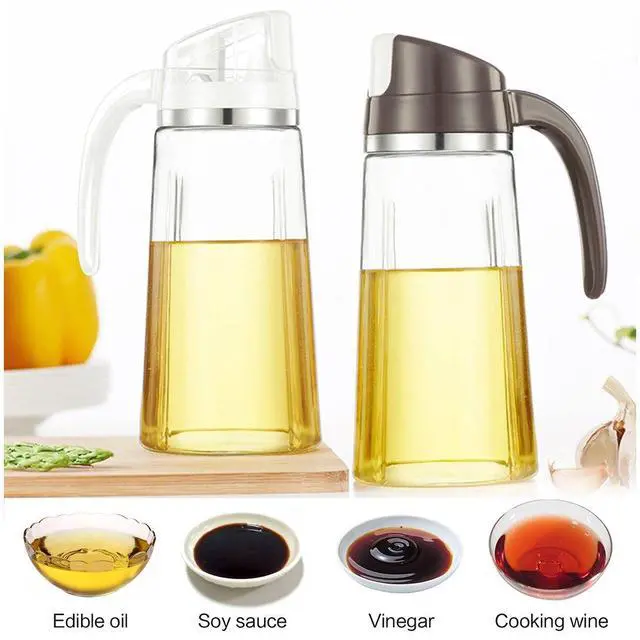 Alt view image 6 of 7 - Oil Dispenser for Kitchen,20 OZ /600ml Leakproof Glass Oil Bottle with Auto Flip Cap,Olive Oil Container for Kitchen Cooking (White)