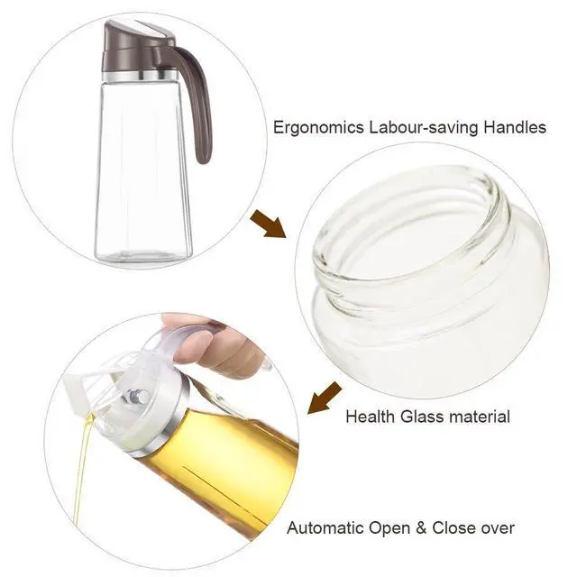 Alt view image 4 of 7 - Oil Dispenser for Kitchen,20 OZ /600ml Leakproof Glass Oil Bottle with Auto Flip Cap,Olive Oil Container for Kitchen Cooking (White)
