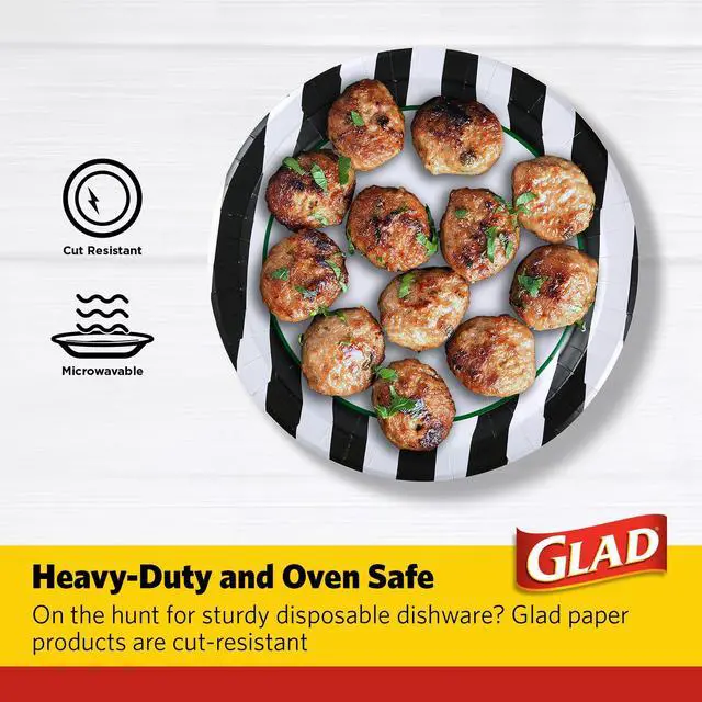 Alt view image 3 of 5 - Disposable Paper Plates, Referee Football Design - Soak Proof, Cut-Resistant, and Microwavable for All Foods, Great for Game Day, Parties, and Everyday Meals, Black/White, 10 Inch, 58 Count
