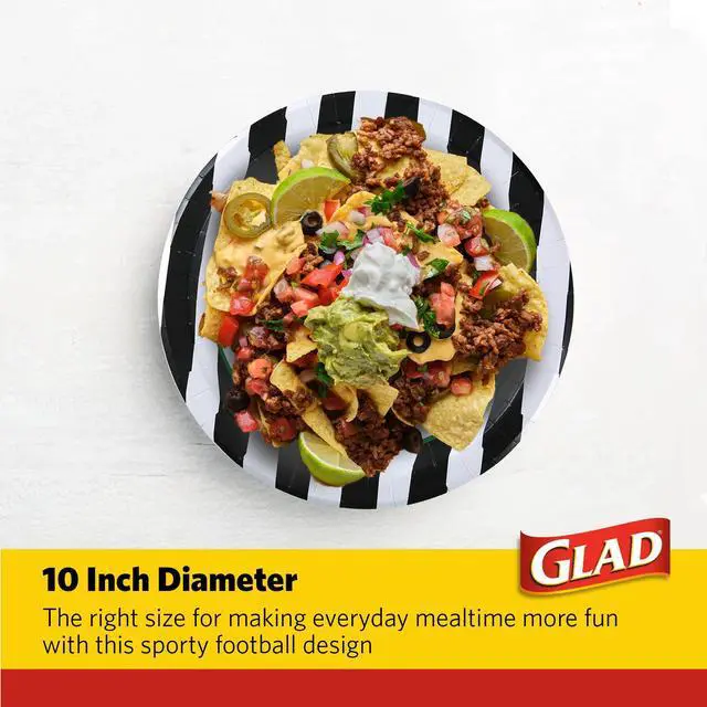 Alt view image 4 of 5 - Disposable Paper Plates, Referee Football Design - Soak Proof, Cut-Resistant, and Microwavable for All Foods, Great for Game Day, Parties, and Everyday Meals, Black/White, 10 Inch, 58 Count