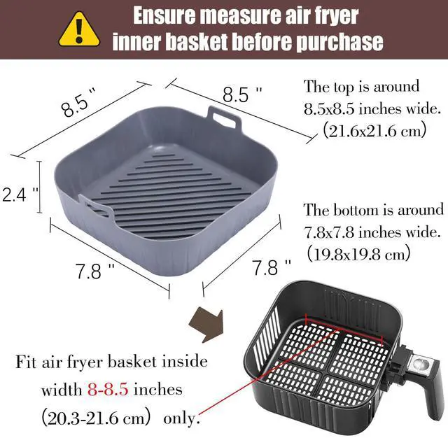 Alt view image 2 of 7 - Silicone Liners Square for 8 to 8.5 inch Air Fryer, 2 Pcs Non-stick Food-grade Reusable Basket Baking Tray Airfryer Accessories