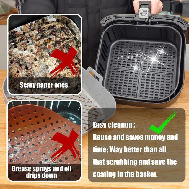 Alt view image 6 of 7 - Silicone Liners Square for 8 to 8.5 inch Air Fryer, 2 Pcs Non-stick Food-grade Reusable Basket Baking Tray Airfryer Accessories