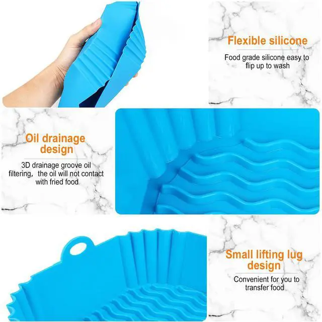 Alt view image 6 of 7 - 2 PCS Square Silicone Air Fryer Liners - 8 Inch Reusable Air Fryer Pot - Air Fryer Accessories - Air Fryer Inserts for 4 to 7 QT Oven Microwave Accessories (Red + Blue)