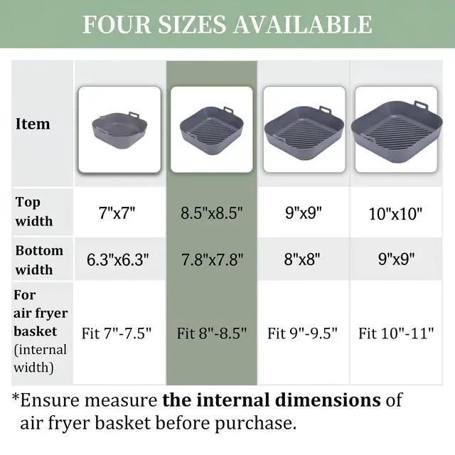 Alt view image 3 of 7 - Silicone Liners Square for 8 to 8.5 inch Air Fryer, 2 Pcs Non-stick Food-grade Reusable Basket Baking Tray Airfryer Accessories