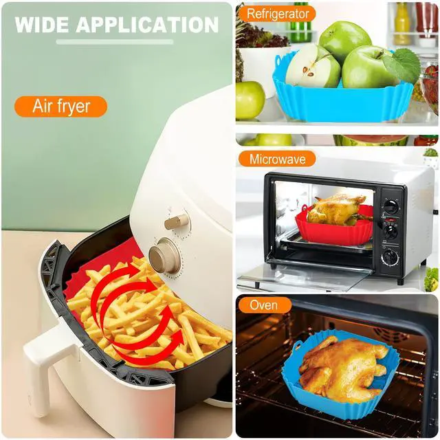 Alt view image 5 of 7 - 2 PCS Square Silicone Air Fryer Liners - 8 Inch Reusable Air Fryer Pot - Air Fryer Accessories - Air Fryer Inserts for 4 to 7 QT Oven Microwave Accessories (Red + Blue)