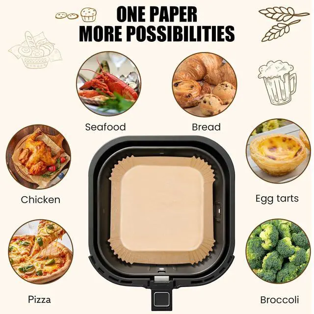 Alt view image 7 of 7 - Air Fryer Liners Disposable, 200Pcs 8 Inch Airfryer Paper Liners, Unbleached Parchment Paper for Air Fryer Basket, Non-Stick Air Fryer Accessories, Liners for Baking, Parchment Paper Sheets