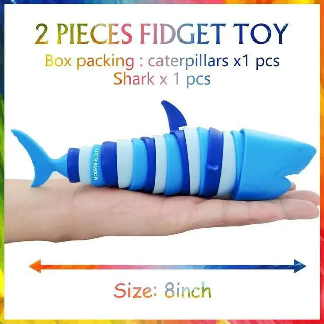 Alt view image 2 of 5 - 2 Pieces Articulated Fidget Toy, Rainbow Caterpillar Toy Ocean Shark Decompression Toys, Stim Toy Decompression Fun Autism ADHD Fidgeting Children's Toys Adults (Shark and Caterpillar)