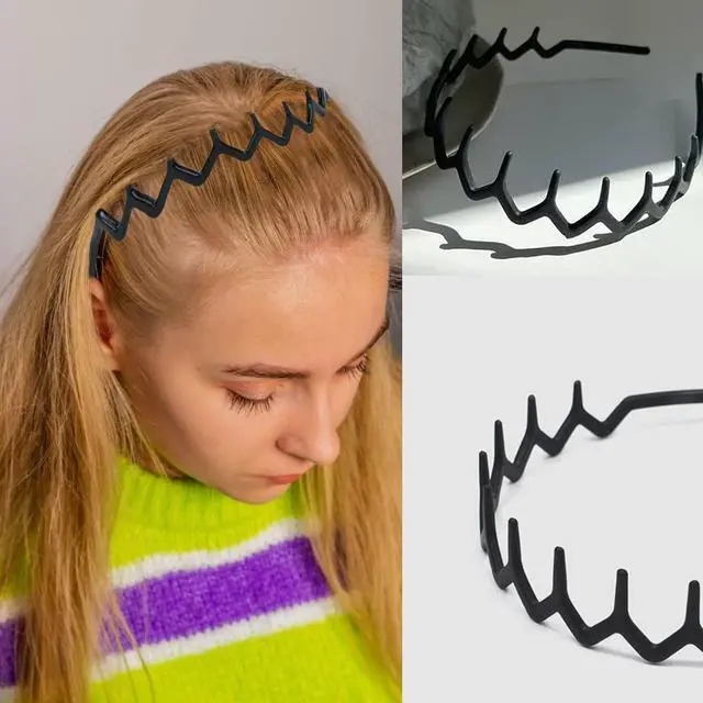 Alt view image 7 of 7 - 8 PCS Fashion No Slip Effortless Plastic Headbands with Teeth Comb Black Skinny Hair Accessories Bands for Women Men Teen Girls, Matte Black