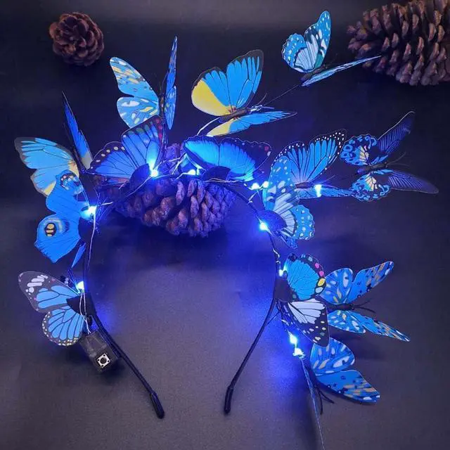 Main image of LED Butterfly Headband Luminous Butterfly Wreath Wedding Party Hairband Photography Props Hair Hoop Hair Accessories for Women (Blue)