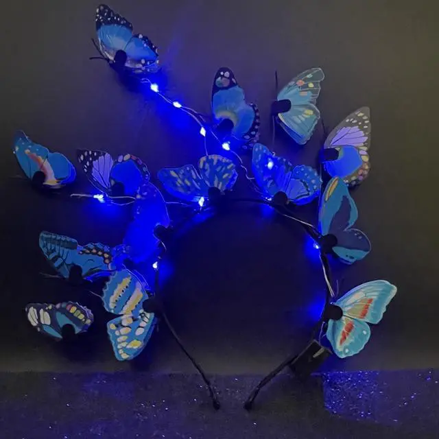Alt view image 2 of 7 - LED Butterfly Headband Luminous Butterfly Wreath Wedding Party Hairband Photography Props Hair Hoop Hair Accessories for Women (Blue)