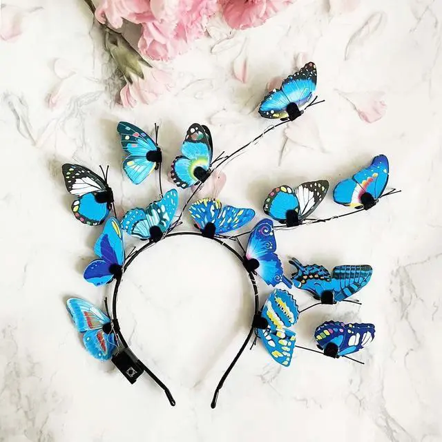 Alt view image 3 of 7 - LED Butterfly Headband Luminous Butterfly Wreath Wedding Party Hairband Photography Props Hair Hoop Hair Accessories for Women (Blue)