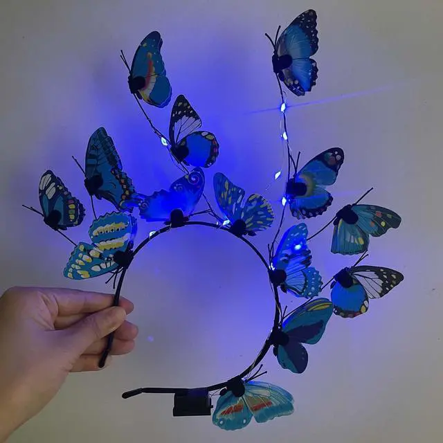 Alt view image 4 of 7 - LED Butterfly Headband Luminous Butterfly Wreath Wedding Party Hairband Photography Props Hair Hoop Hair Accessories for Women (Blue)