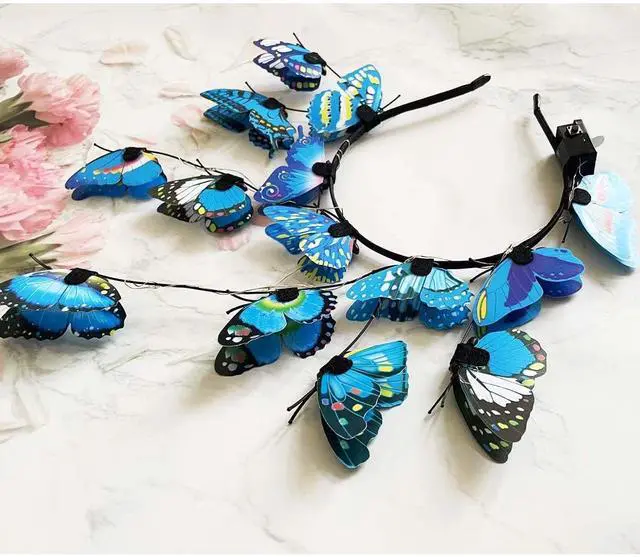 Alt view image 5 of 7 - LED Butterfly Headband Luminous Butterfly Wreath Wedding Party Hairband Photography Props Hair Hoop Hair Accessories for Women (Blue)